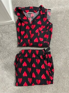 Victoria's Secret Black Pajama Set with Red Heart Print